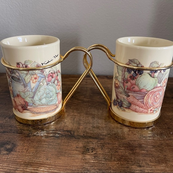 Vintage Turkish Coffee cups with Wire Handle Holder set of 2 - Picture 4 of 9